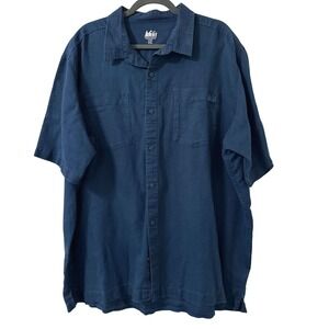 REI Top Mens XXL Blue Linen Cotton Short Sleeve‎ Button Up Camp Shirt Gorpcore